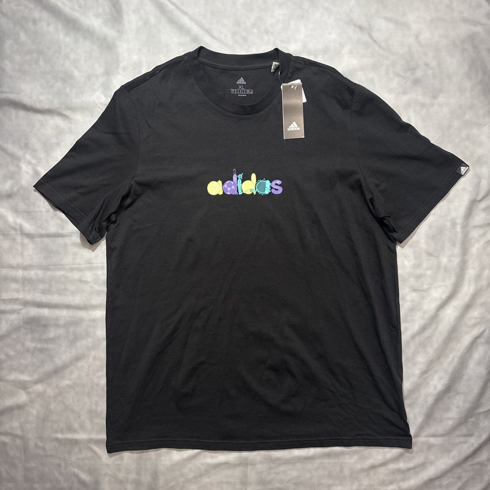 NWT Adidas Short Sleeve Shirt Men's Black XL Training Sports Center Print